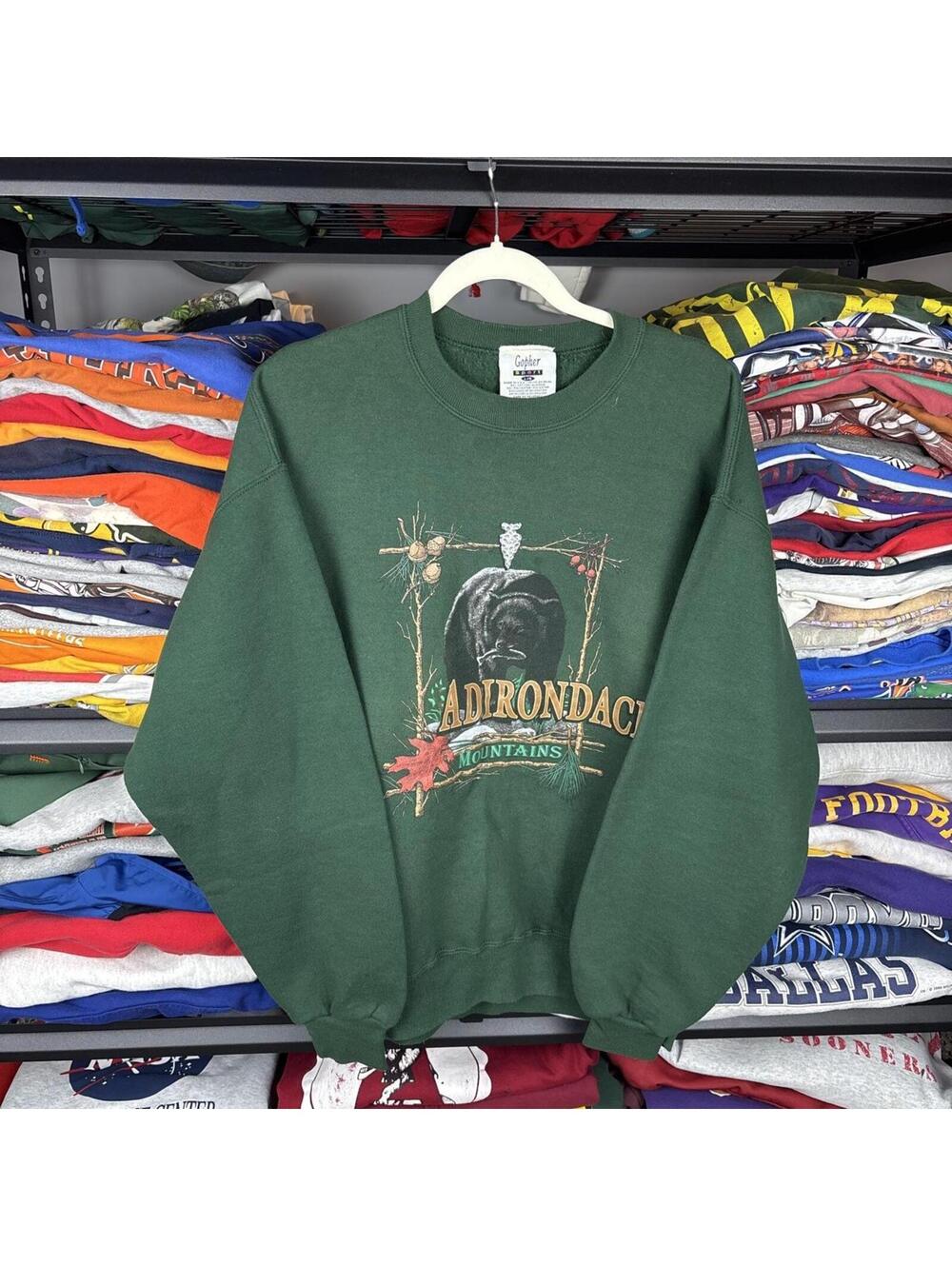 Vintage 90s Adirondack Mountains Black Bear Nature Crewneck Sweatshirt Large